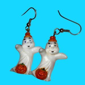 Halloween Ghost Pumpkin Dangle Drop Earrings Plastic